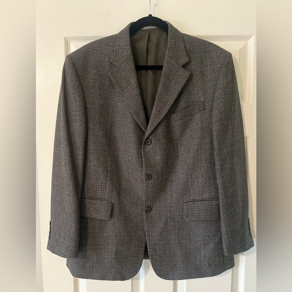 Men’s Oscar De‎ La Renta 100% Wool Herringbone Gray Black Blazer Sportscoat 42S.